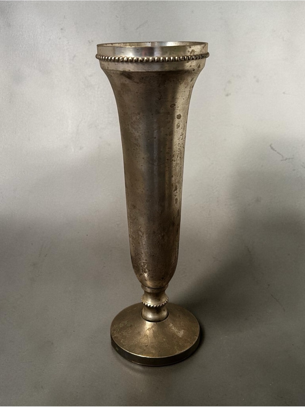 Pottery Barn Trumpet Vase Silver Plated Patina 10” Tall Decor Flower Home